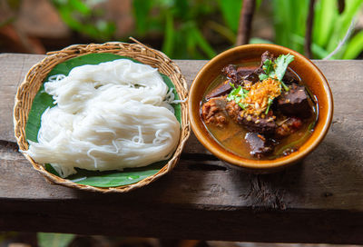 High angle view of food in bowl on table