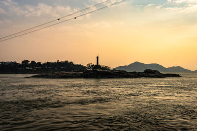 River island at dusk with pristine view