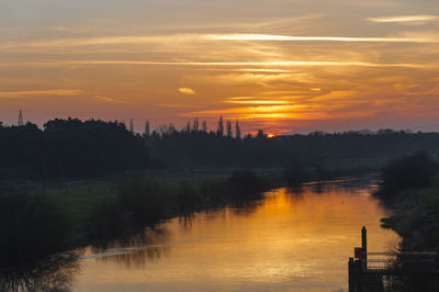 Scenic view of lake at sunset