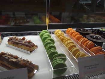 High angle view of dessert on display at store