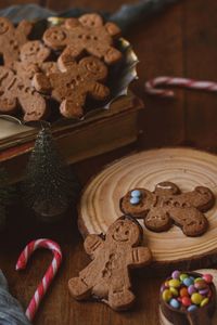 High angle view of cookies on table