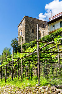 Low angle view of old building against sky