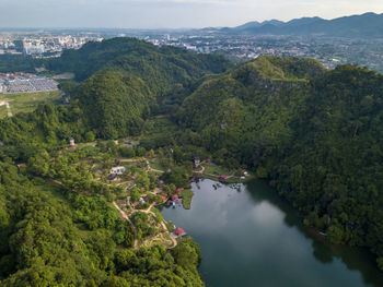 High angle view of river amidst trees