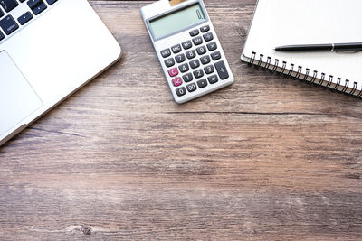High angle view of mobile phone on table