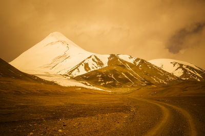 Road winding through mountain in tibet china.