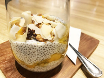 Close-up of dessert on table