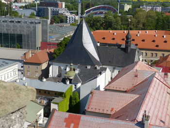 High angle view of buildings in city