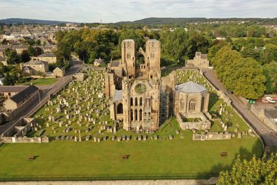 A panorama of the ruins of elgin cathedral at dusk. moray, scotland, uk