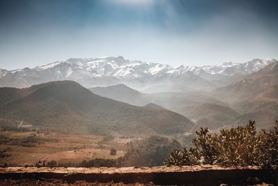 Scenic view of snowcapped mountains against sky