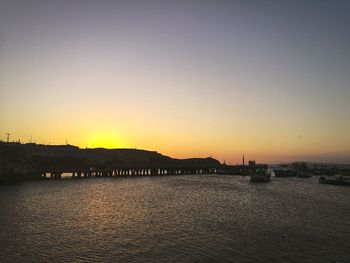Scenic view of sea against clear sky during sunset