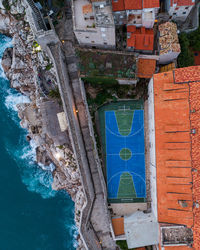 High angle view of buildings in city