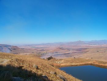 Scenic view of landscape against clear blue sky