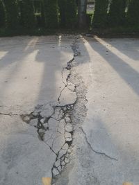 High angle view of cracked road