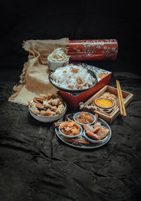 High angle view of food on table