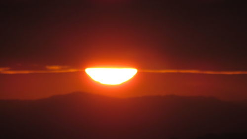 Silhouette of mountain against sky at sunset