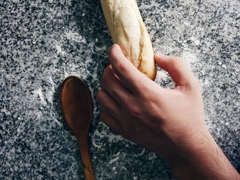 High angle view of person preparing food