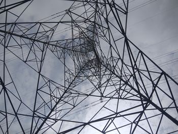 Low angle view of electricity pylon against sky