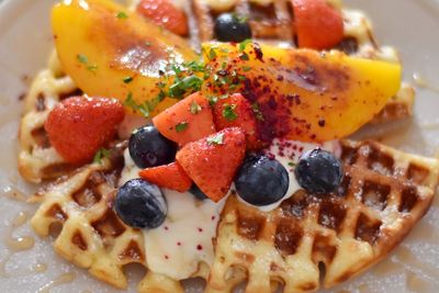 Close-up of breakfast served in plate
