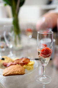 Close-up of drink served on table