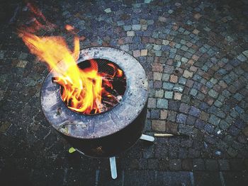 High angle view of bonfire