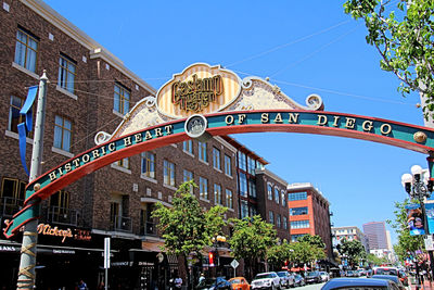 Low angle view of buildings against clear sky