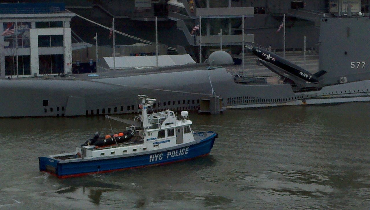 NYC police cruising thr hudson River in NYC