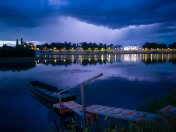 Scenic view of river against sky at dusk