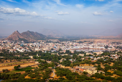 High angle view of townscape against sky