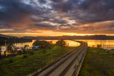 Scenic view of sunrise at bukit merah lake.malaysia