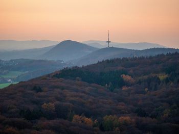 Scenic view of mountains against sky during sunset