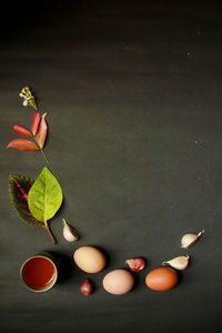 High angle view of vegetables on table
