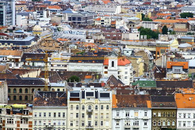 High angle view of buildings in town