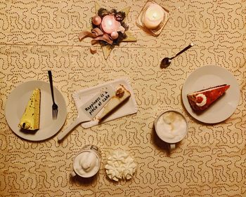 High angle view of breakfast on table