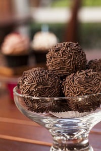 Close-up of dessert in glass on table