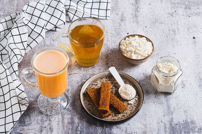 High angle view of food on table