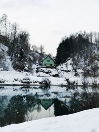 Scenic view of snow covered field against sky