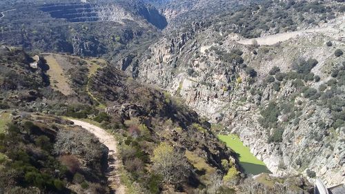 High angle view of river and mountains