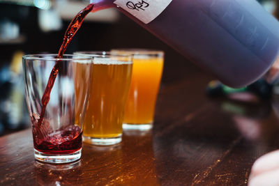 Close-up of beer in glass on table