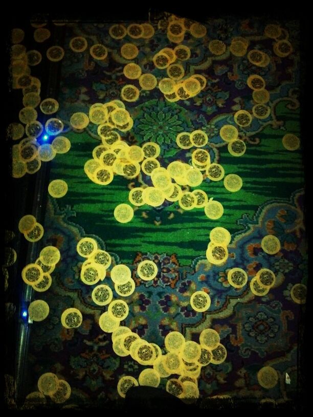 indoors, multi colored, design, decoration, pattern, art and craft, art, creativity, flower, auto post production filter, floral pattern, no people, illuminated, yellow, colorful, close-up, variation, green color, glass - material, transfer print