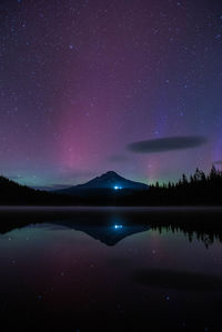Scenic view of lake against sky at night