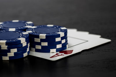 High angle view of coins on table