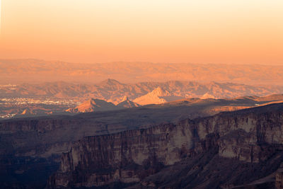 High angle view of landscape during sunset