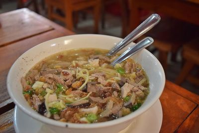 Close-up of soup in bowl