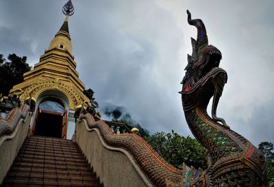 Low angle view of pagoda against sky