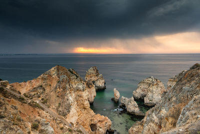 Panoramic view of sea against sky during sunset