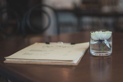 Close-up of flower on table