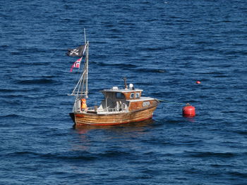 High angle view of sjark sailing in sea norway