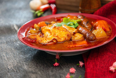 Close-up of meal served in plate