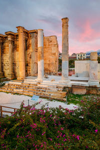 Remains of hadrian's library in the old town of athens, greece.