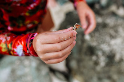 Close-up of woman hand holding rock